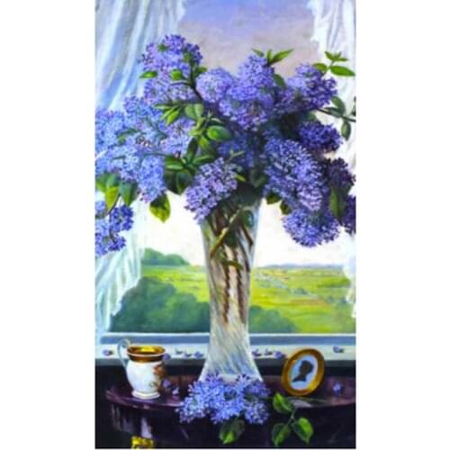 5D DIY Diamond Painting Purple Flower Picture Square Round Diamond Art Pendant Flower Cross Stitch Kit Home Decoration WG2736