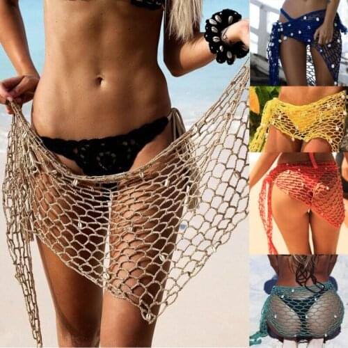 Crochet fishnet bikini 2019 Summer fashion beach wear women cover up Sequini swimsuit tunic for women sarong Sexy cover-ups new