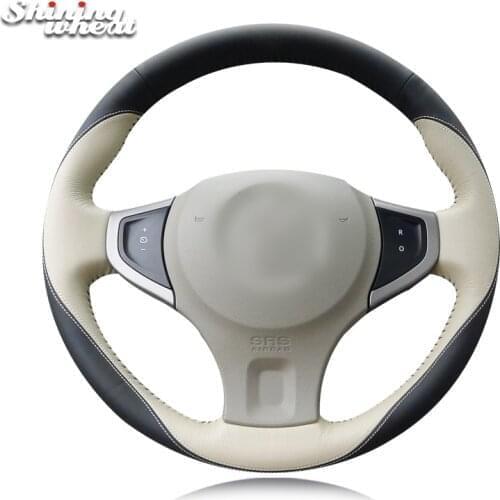 Shining wheat Hand-stitched Beige Black Leather Leather Car Steering Wheel Cover for Renault Koleos 2009-2014