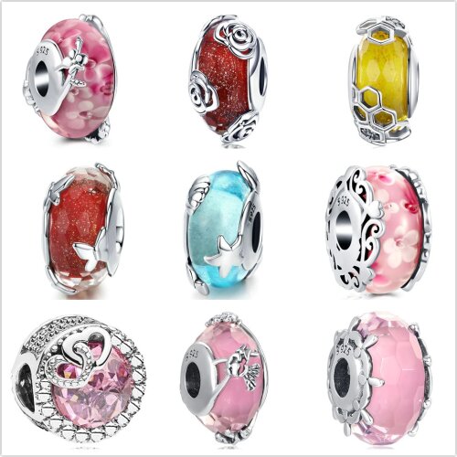 The new colorful Zircon Beads fit the original Pandora Charming Silver 925 Bracelet DIY Womens Jewelry