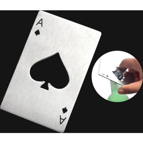 DHL Free Shipping 500pcs Stainless Steel Playing Poker Card Ace Heart Shaped Soda Beer Red Wine Cap Can Bottle Opener Bar Tool