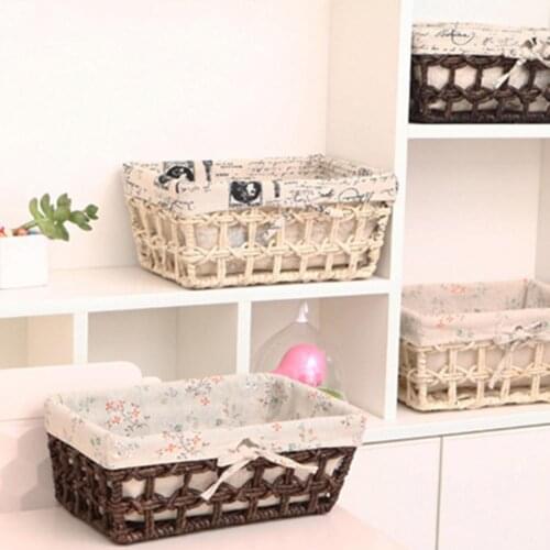 Breathable Large Capacity Woven Storage Basket Rattan Sundries Organizer Storage Box for Bedroom
