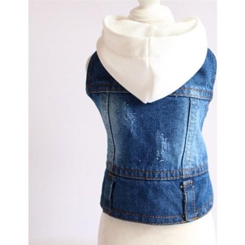 Pet Dog Jeans Knitted Hooded Denim Vest Dog Tshirt Spring Casual Jacket for Small Dogs Chihuahua French Pitbull Puppy Costume 10