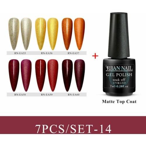 RBAN NAIL 7 PCS Color UV Gel Nail Polish Set Matte Top Coat 8ml Semi Permanent Soak Off UV Gel Varnish DIY Nail Art Gel Paint