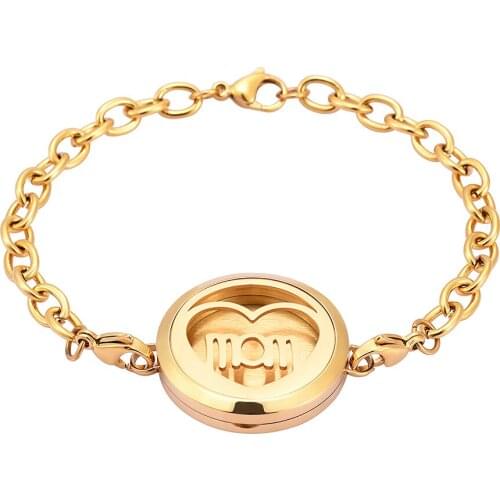 IJL3031 Hollow Love MOM Stainless Steel Aromatherapy Essential Oils Diffuser Perfume Free 12 Pads Keepsake Bracelet