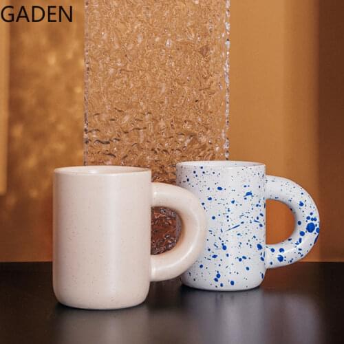 Nordic Creative Ceramic Ink Dot Coffee Cup 280ml Couple Water Cup Household Fat Handle Mug Kitchen Bar Supplies Coffee Utensils