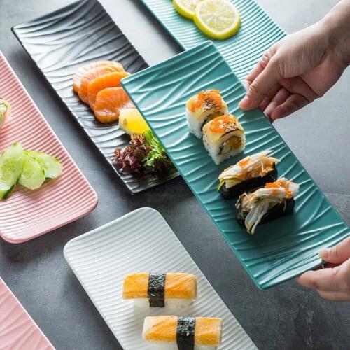 Ceramic Plate Rectangle Strip Plate Ceramic Dim Sum Plate Western Food Plate Creative Snacks Japanese Creative Sushi Long Plate