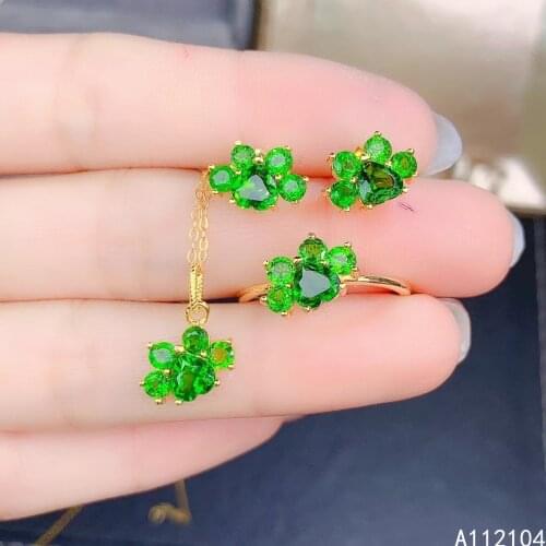 KJJEAXCMY fine jewelry 925 sterling silver natural diopside women fresh trendy print gem earrings ring pendant suit support dete