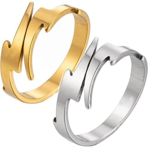 Punk Stainless Steel High Quality Rings for Women Men Lightning Symbol Ring Jewelry Adjustable Couple Rings 2021 Wholesale