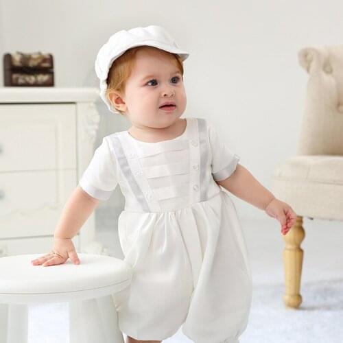 2 Pcs Set Baby Boy Clothes Christening Gowns Newborn Romper with Hat Infant Clothing 3M 6M 9M 12M 18M 24M vestidos