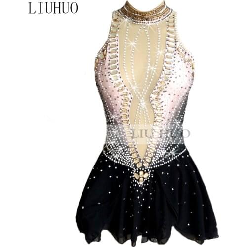 Figure Skating Dress Customized Competition Ice Skating dress for Girl Women Gray black gradient color Shiny rhinestone