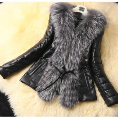 M-4xl Autumn and winter imitation fox fur coat female short section long-sleeved PU imitation fur artificial fur thick warm coat