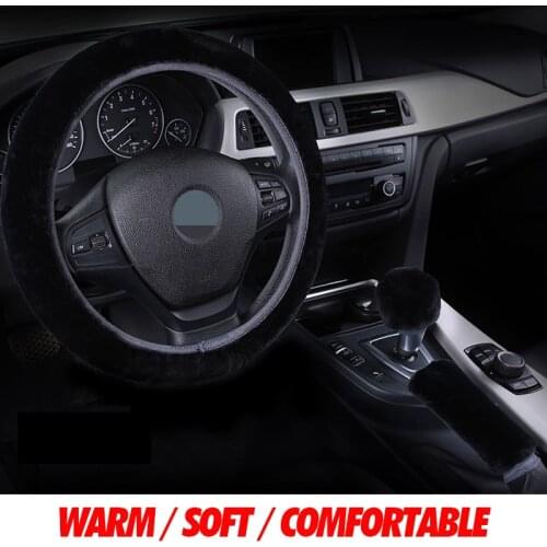 Universal Steering-wheel Plush Car Steering Wheel Covers Winter Faux fur Hand Brake & Gear Cover Set Car Interior Accessories