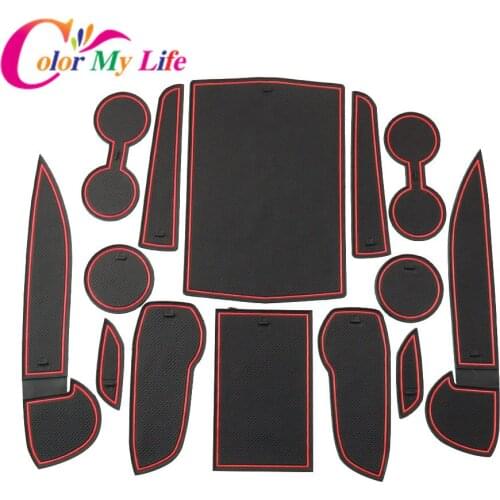 Car Gate Slot Pad for Mitsubishi Pajero Sport 2015-2017 Interior Door Pad/Cup Non-slip Mats 14pcs RED BLUE WHITE