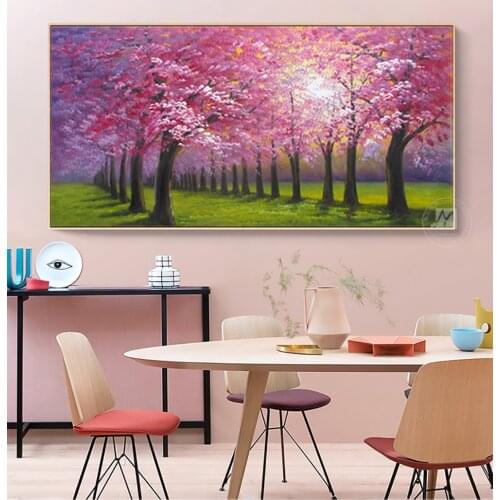 Pink flower wall art canvas painting handmade cherry abstract Modern decorative painting for living room Landscape wall art