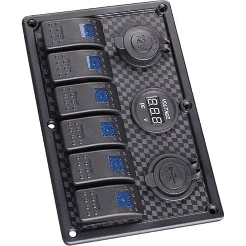 Brand New Durable 6 Gang Rocker Switch Control Panel Blue Breakers Car Boat