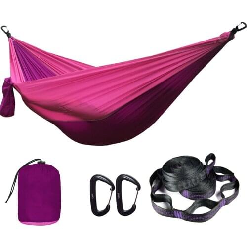 Solid Color Parachute Hammock with Hammock straps and Aluminum carabiner Camping Survival travel Double Person outdoor furniture