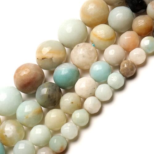 Wholesale 6 8 10 12mm Natural Stone Beads Faceted Amazonite Round Bead Spacer Jewelry Beads For Jewelry Making Bracelet Necklace