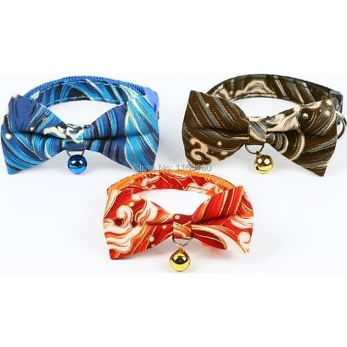 24 pcs/lot Cat Dog Collar With Bowtie Printed Neck Strap Collar Adjustable Puppy Animal Dog Leash Safety Dog Supplies