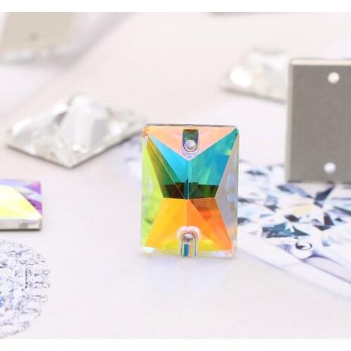 Rectangle White CrystalAB K9 Flatback Sew-on Rhinestones Strass Glass for Diy Craft Christmas/Clothing Garment Decoration Jewelr