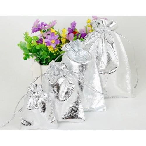 50pcs/bag Adjustable Jewelry Packing Silver colors drawstring Velvet bag,Wedding Gift Bags & Pouches,Pick Size 4
