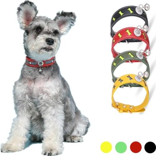 Adjustable leather dog collar personalized reflective bell dog collar,suitable for pet supplies for small, medium and large dogs