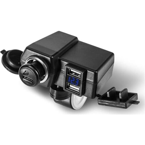 ​Dual USB 4.2A Motorcycle Blue LED Charger Digital Voltmeter Cigarette Lighter Socket w/ Phone Location Chip