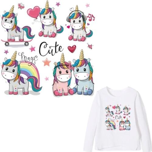 Unicorn Patch Iron-on Transfers for Clothing Thermoadhesive Patches on Clothes Diy Child Little Pony Stickers Rainbow Applique