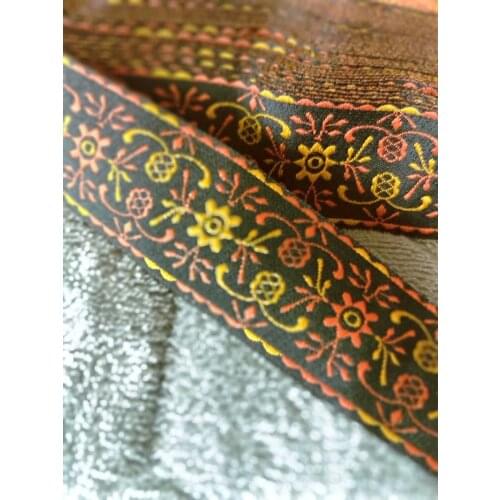 NEW 11yard/lot 3.3CM black Vintage embroidered totem Woven Jacquard Ribbon Pattern For Curtain Belt And Clothing Accessory