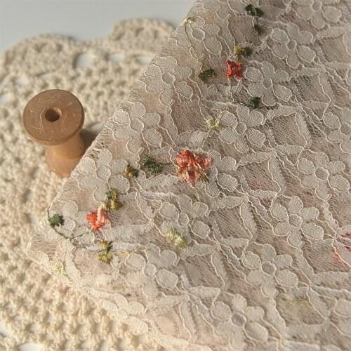 High quality lace fabrics Beige embroidery material Shirt dress cheongsam childrens clothing fabric