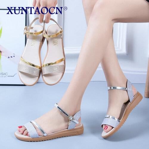 2021 Summer Fashion Womens Ankle Strap Open Toe Wedges Sandals Ladies Silver Leather Non-Slip Platform Low Heel Shoes 35-40