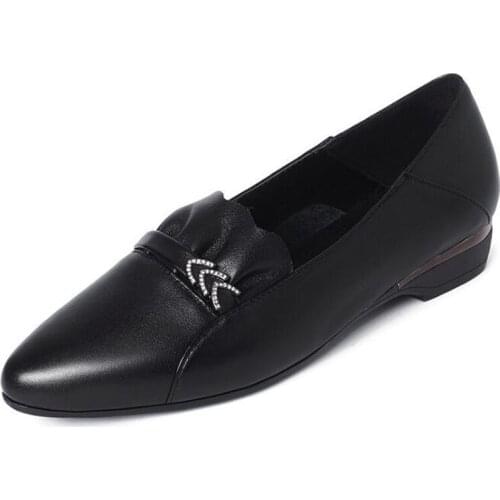 2020 New Rhinestone Pointed Spring Shoes Women Flats Comfortable Soft Genuine Leather Shoes Casual Fashion Work Drive Flat Shoes