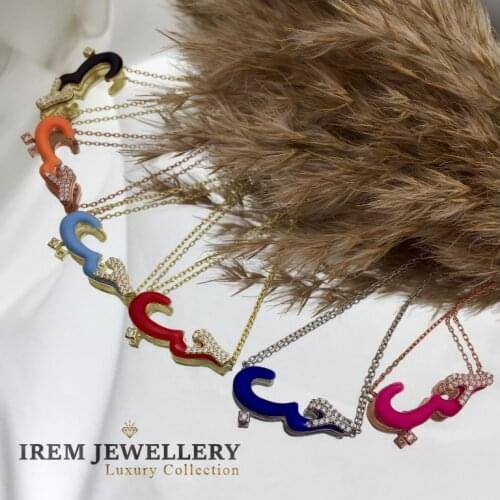Love Neon Trendy 925 Silver Muslim Turkish Jewelry Islamic Fashion Necklace For Women Arabic Letter Candy Style Luxury Designer