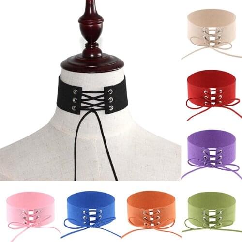 Sexy Harajuku Lace Up Anime Jewelry Velvet Leather Multicolor Vintage Punk Gothic Choker Dress Necklace for Women Girl Jewelry