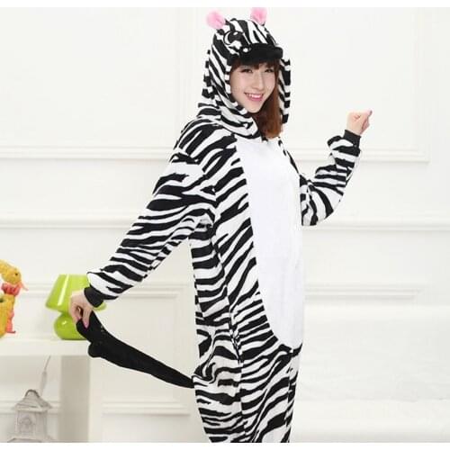 Winter Zebra Pajamas Kigurumi Animal Sleepwear Onesies Women Men Unisex Adult Flannel Nightie Home Clothes Sets
