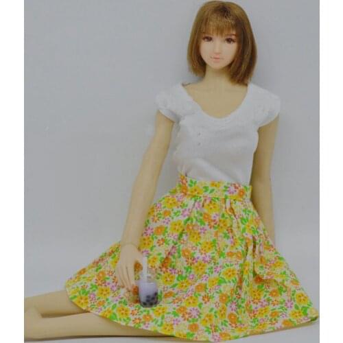 1/6 Sexy Female Figure Yellow Floral Tutu V-neck Top Pleated Dress Accessory Model for 12'' Largest/Middle Bust Body