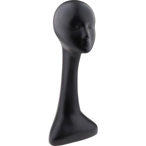 1Pcs 57cm Tall Plastic Wig Head, Mannequin Manikin Head Model Display Womens Wigs, Hats & Hairpieces Stand - Black Long Neck