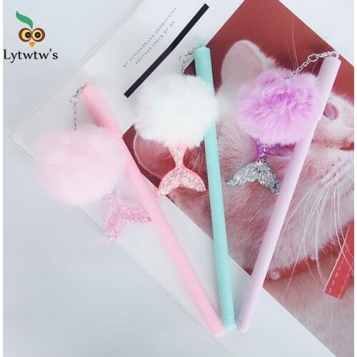 1 Piece fluffy Gel Pen Cute Kawai Pendant Mermaid Tail Colored Stationery Office School Supply creative sweet pretty lovely