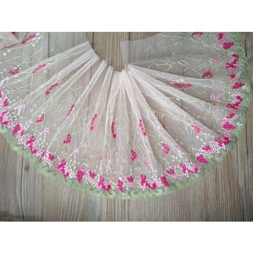 10Yards Pink Mesh Floral Embroidered Lace Trim Lingerie Bra Dress Sleeve Decor DIY Sewing 22cm Width Fabrics High Quality