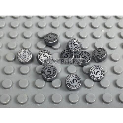 50pcs/lot Tile, Round 1 x 1 with Black Coin Pattern with '5' Mark fit with 98138pb023 DIY Building Blocks Figure Dolls Toys gift