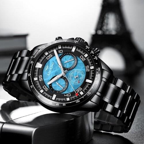 Stainless Steel Auto Mechanical Watch Waterproof Wristwatch LED Pointer Mechanical Movement Clock Business Watch Male