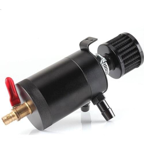 Car Aluminum Reservoir Oil Catch Can Tank 2-Port Baffled Reservoir with Drain Valve Breather Cylinder Filter Kit OCC041 OCC039-G