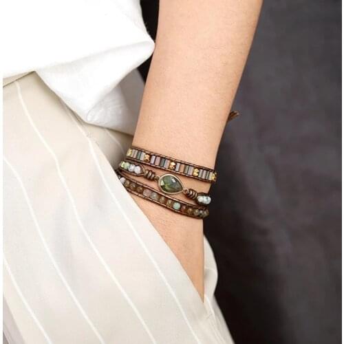 OAIITE Labradorite Tigers Eye Red Jasper Natural Stone Bracelets Divine Protection Layers Bracelet Handmade Jewelry Women Men