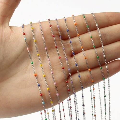 1 Meter Silver Plated Wire Wrapped Rosary Stainless Steel Chain Round Beads Chains for Jewelry Making DIY Bracelet Necklace