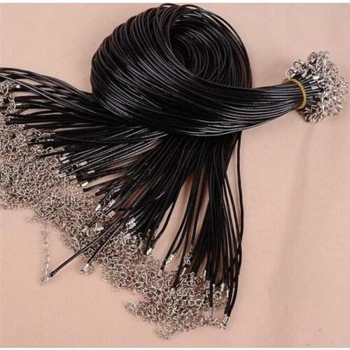 20PCS Wholesale 2mm black leather cord wax rope chain necklace 50cm lobster clasp DIY jewelry accessories with Lobster clasp Top