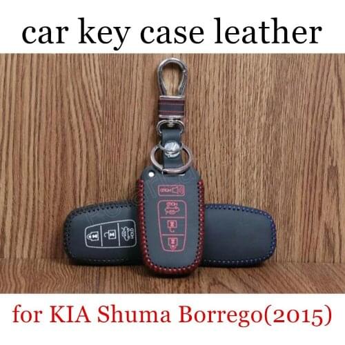 Only Red the lowest price Genuine quality leather car key case cover Hand sewing DIY fit for KIA Shuma Borrego(2015)