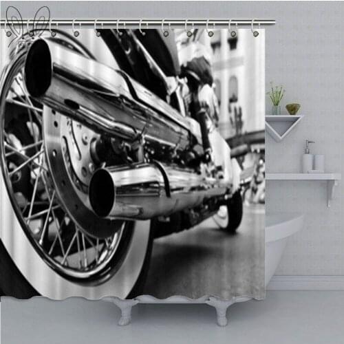 Black And White Motorcycle Exhaust Bathroom Shower Curtain Motorbike Waterproof Polyester Fabric Bath Shower Curtain Shower Sets