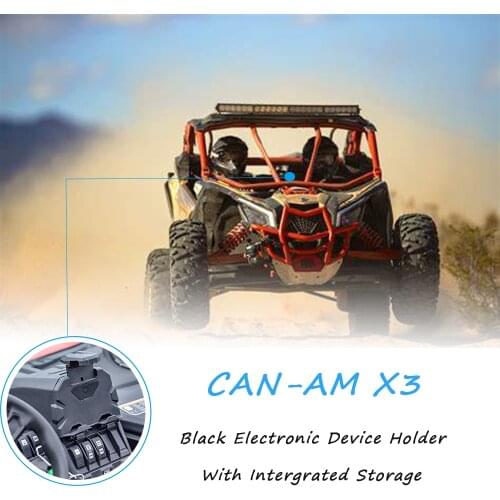 Electronic Device Holder With Integrated Storage For Can Am Maverick X3 Models Smartphone Navigation Stand Black 2017-2020