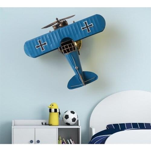 Childrens Room Cartoon Creative Airplane Wall Lamps Boy Bedroom Bedside Lamp Kid Room Decor Dimming Eye Protection Wall Lights