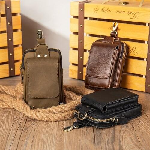 Mens Leather Money Bag Cowhide Leather Belt Retro Bag Mens Belt Mobile Phone Leather Multifunctional Bag